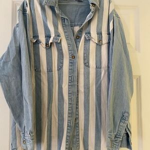 Striped Denim Button-Up Shirt